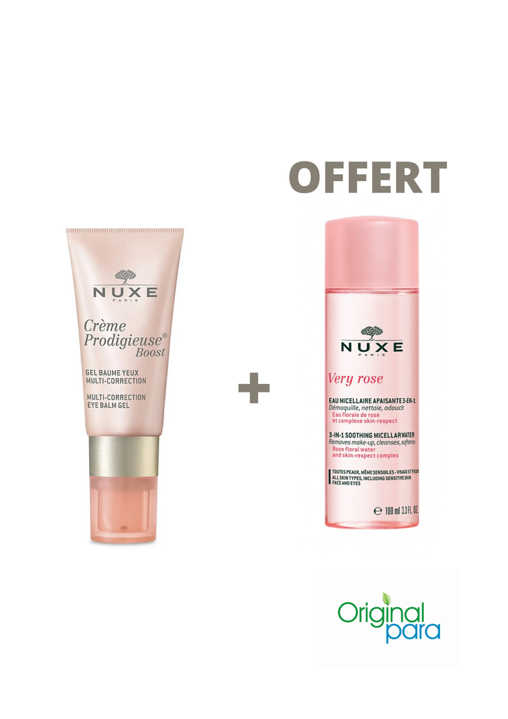 NUXE CREME PRODIGIEUSE BOOST GEL BAUME YEUX 15ML +VERY ROSE EAU MICELLAIRE APAISANTE 3EN1 100ML