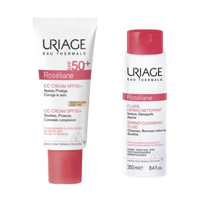 URIAGE PACK ROSELIANE CC CREME SPF 50 + TEINTE CLAIRE +ROSELIANE FLUIDE DERMO NETTOYANT 250ML