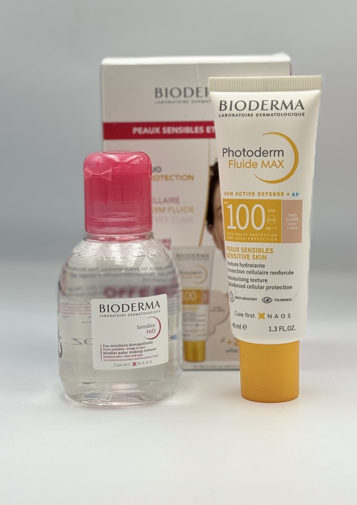 BIODERMA PACK PHOTODERM FLUIDE MAX SPF100 TEINTE TRES CLAIRE 40 ML + SENSIBIO H2O 100ML OFFERT