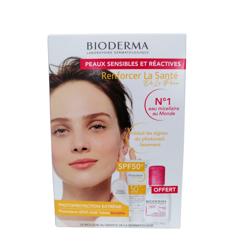 BIODERMA PHOTODERM PACK SPOT AGE SPF50+ INVISIBLE + SENSIBIO H2O 100ML OFFERT