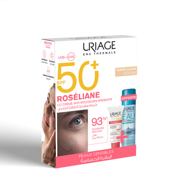 URIAGE PACK ROSELIANE CC CREME TEINTE CLAIRE SPF50+ 40ML + EAU THERMALE 50ML OFFERTE