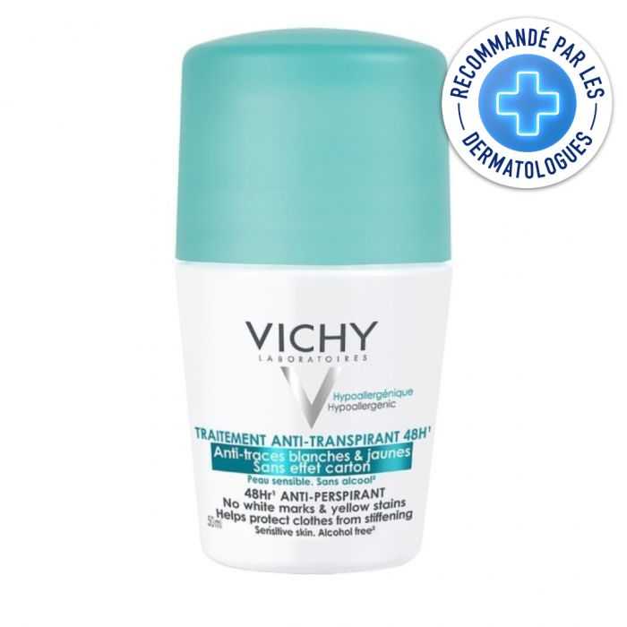 VICHY DEODORANT BILLE TRAITEMENT ANTI-TRANSPIRANT 48H ANTI-TRACES BLANCHES ET JAUNES 50ML