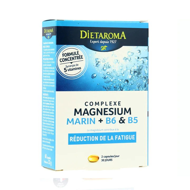 DIETAROMA COMPLEXE MAGNESIUM MARIN + VITAMINES B6 &amp; B5 - REDUCTION DE LA FATIGUE - 60 CAPSULES