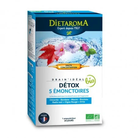 DIETAROMA DRAIN'IDEAL DETOX 5 EMONCTOIRES BIO - 20 AMPOULES