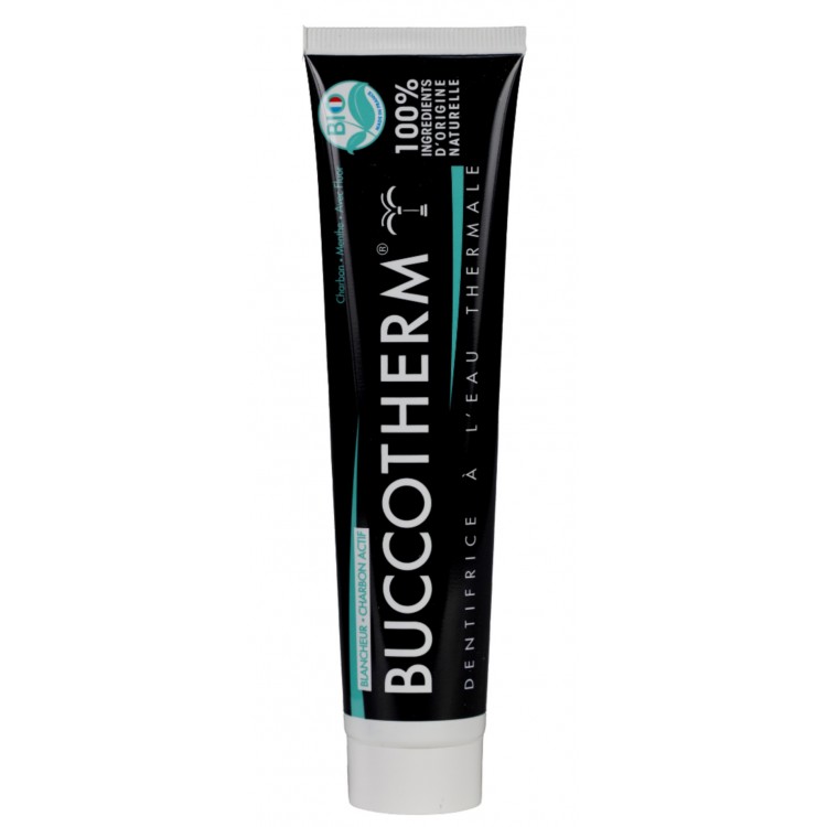 BUCCOTHERM DENTIFRICE BIO BLANCHEUR AU CHARBON NOIR AVEC FLUOR - GOUT MENTHE 75ML