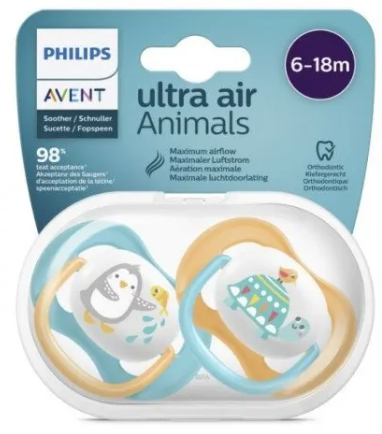 AVENT SUCETTES ULTRA AIR HAPPY 6-18M GARCON PENGUIN-TORTUE 2U