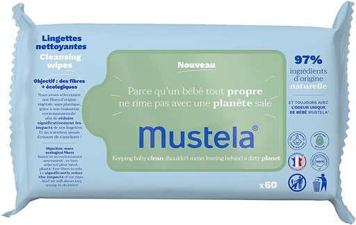 MUSTELA LINGETTES NETTOYANTES COMPOSTABLE 60 UNITES