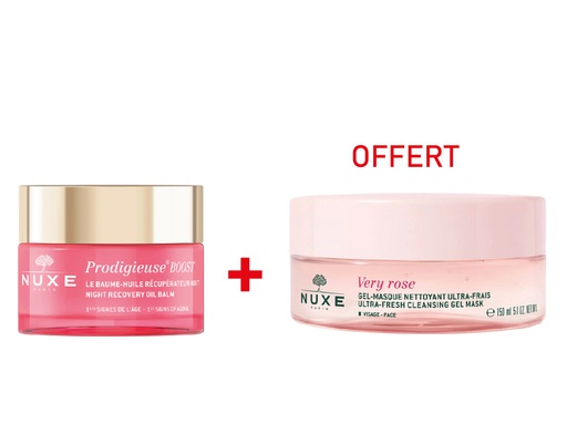 NUXE PACK CREME PRODIGIEUSE BOOST BAUME NUIT+VERY ROSE GEL-MASQUE NETTOYANT 150ML OFFERT