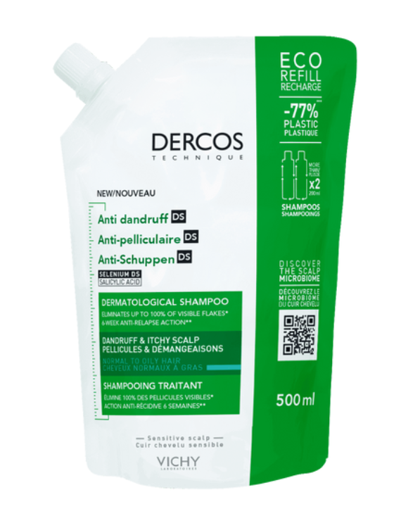VICHY DERCOS ANTI-PELLICULAIRE DS SHAMPOOING TRAITANT NORMAUX A GRAS RECHARGE 500ML