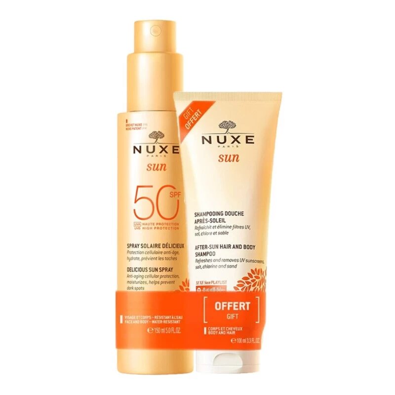 NUXE SUN PACK SPRAY SOLAIRE DELICIEUX SPF 50 150ML + SHAMPOOING DOUCHE APRES SOLEIL 100ML OFFERT