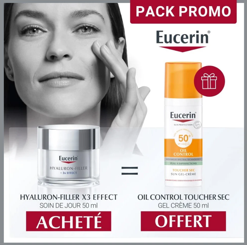 EUCERIN PACK EUCERIN HYALURON-FILLER + 3X EFFECT JOUR SPF15 50ML + OIL CONTROL GEL-CREME SPF50+ 50ML OFFERT