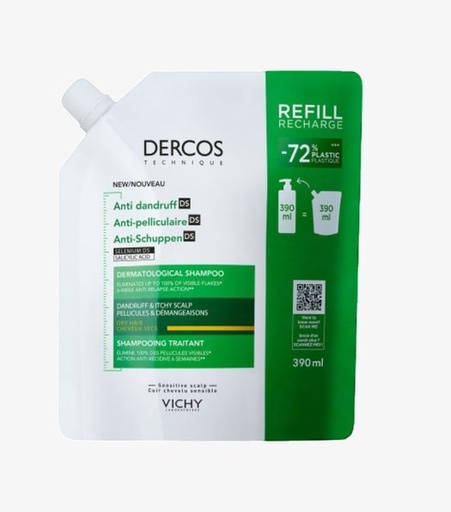 [3337875902847] VICHY DERCOS ANTI-PELLICULAIRE DS SHAMPOOING TRAITANT SECS RECHARGE 390ML 