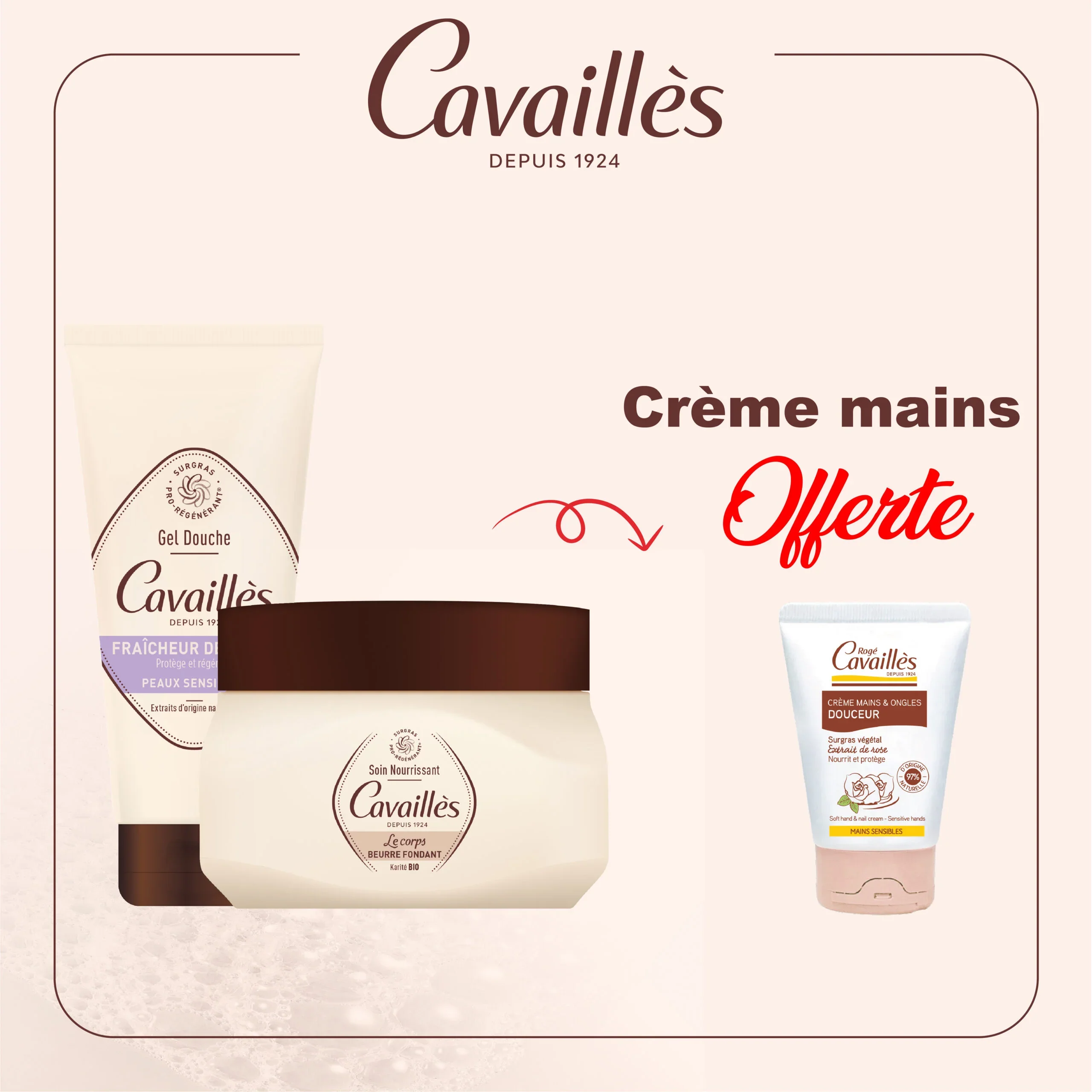 ROGE CAVAILLES PACK GEL DOUCHE + BEURRE FONDANT + CREME MAINS DOUCEUR