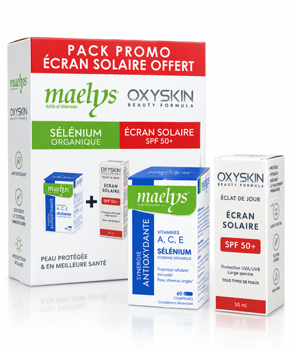 [796554054148] MAELYS PACK SELENIUM 60 GELULES + OXYSKIN ÉCRAN SOLAIRE SPF50+  50ML