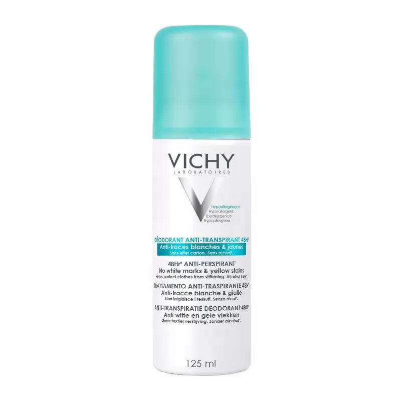 [3337871324582] VICHY DEODORANT ANTI-TRANSPIRANT 48H ANTI-TRACES BLANCHES & JAUNES AEROSOL 125ML