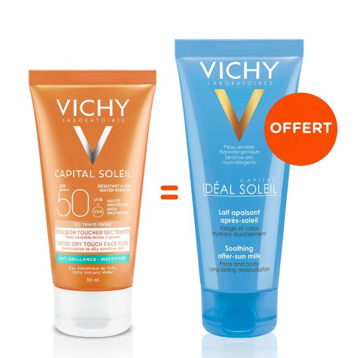 [00010104] VICHY CAPITAL SOLEIL  EMULSION TOUCHER SEC SPF50 50ML + IDEAL SOLEIL LAIT APAISANT 100ML OFFERT