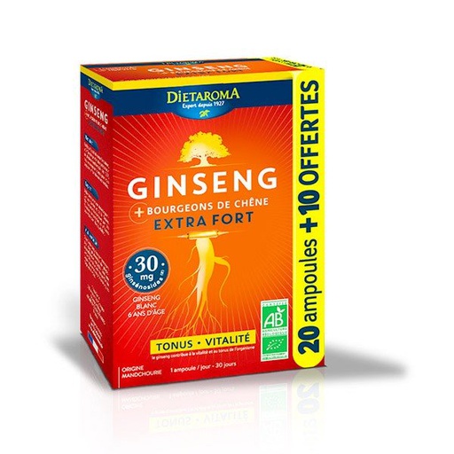 [01950015] DIETAROMA GINSENG + BOURGEONS DE CHENE BIO - TONUS &amp; VITALITE - 30 AMPOULES