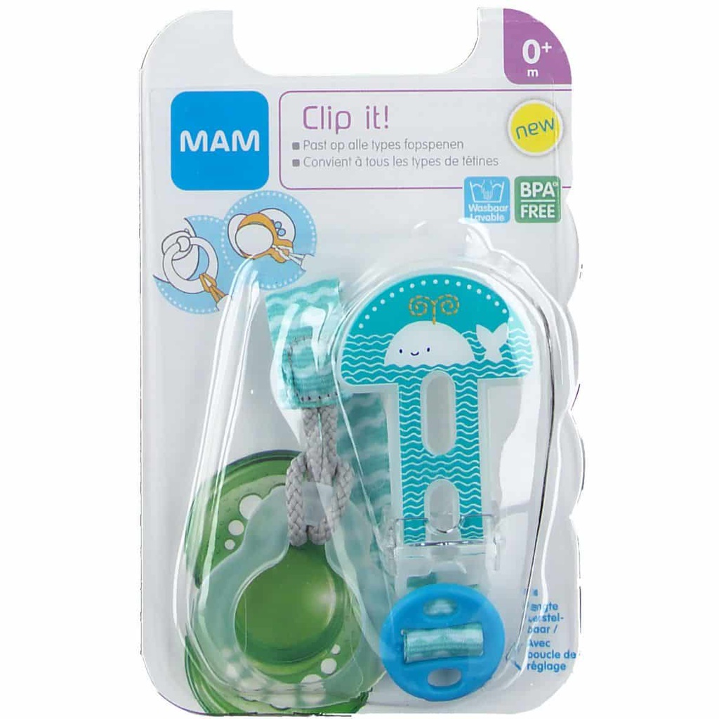 MAM ATTACHE SUCETTES CLIP+COVER 0M+